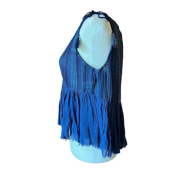 Akemi + Kin Anthropologie Women's XS Blue Pleated Tassel Tank Top Sleeveless - Picture 2 of 7